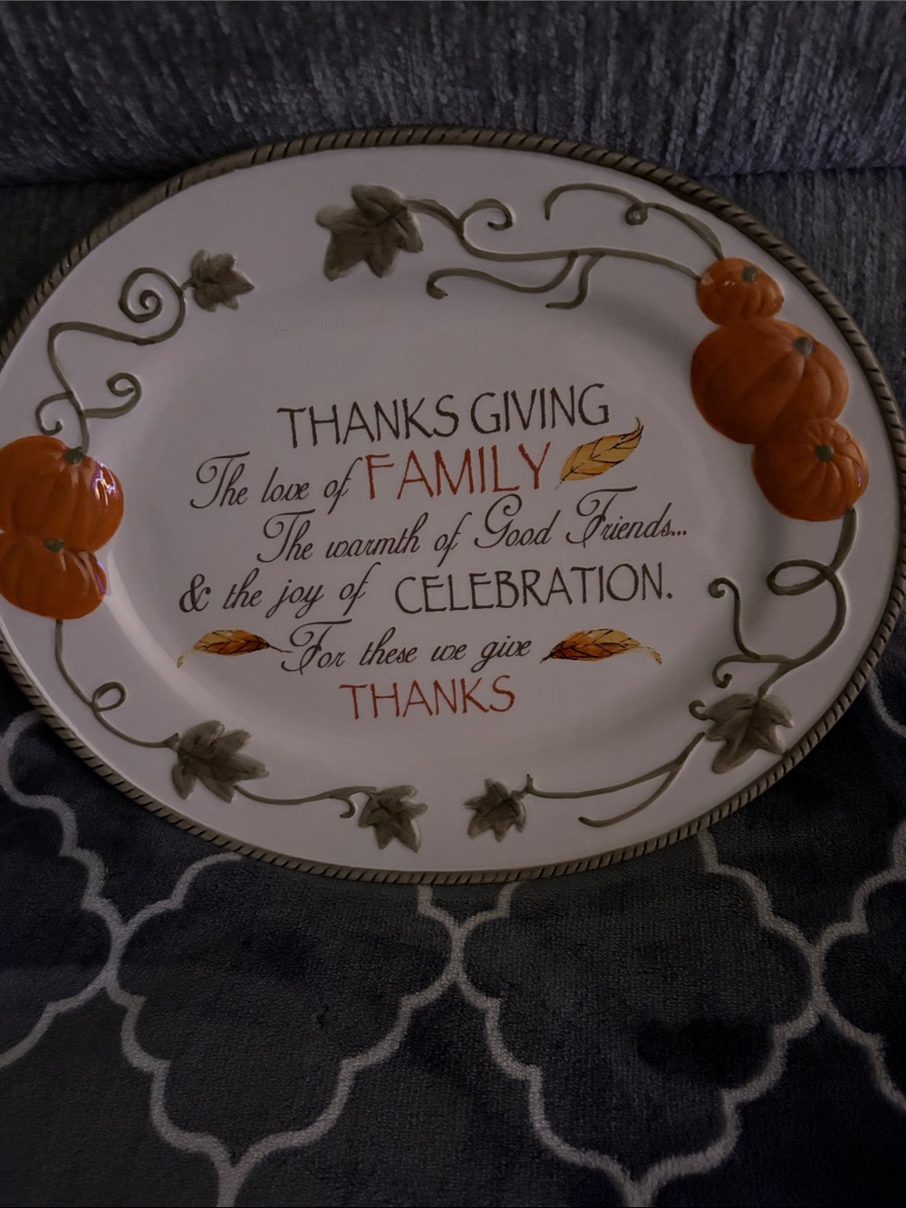 Thanksgiving Decorative Serving Platter - Orange & Cream